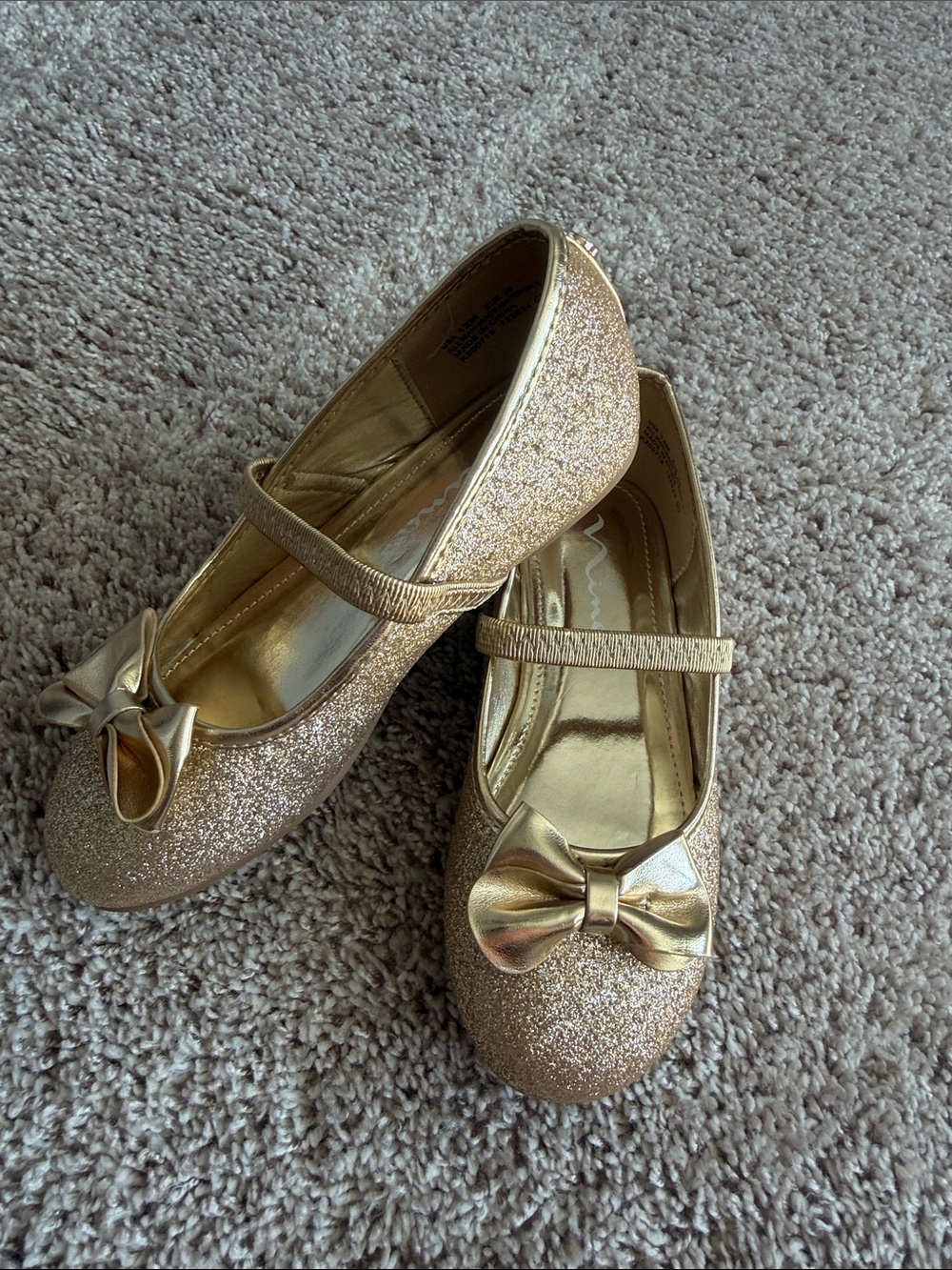 Nina Girls Gold Glitter Mary Jane Flats with Bow